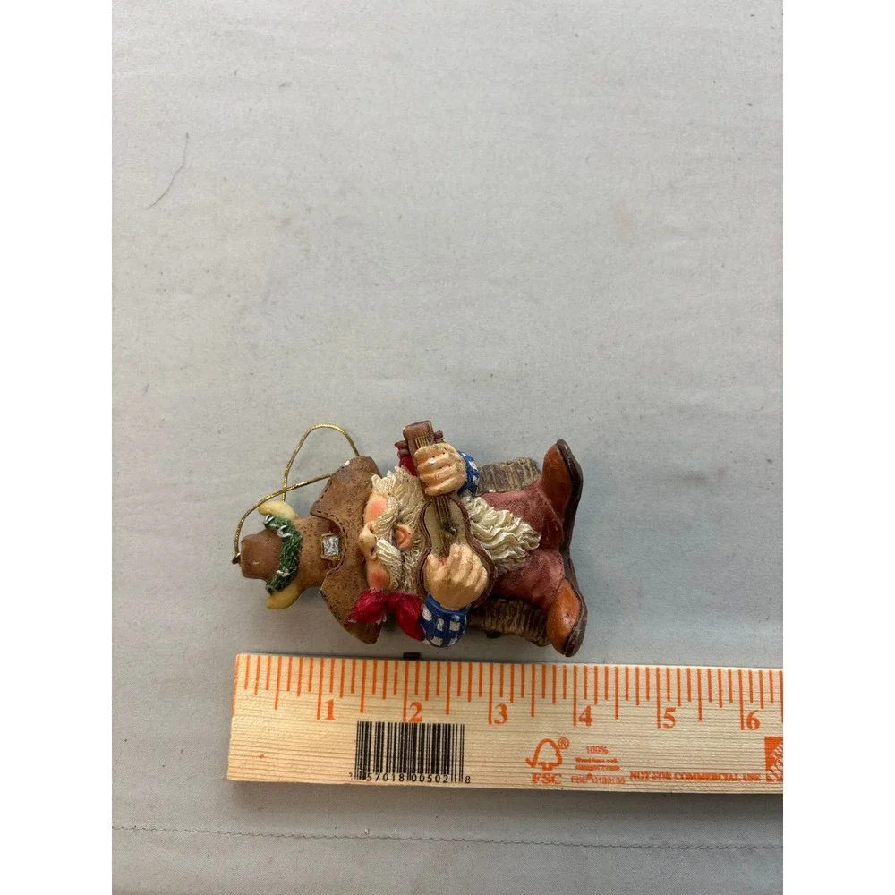Western Cowboy Santa Claus Christmas Ornament Guitar Cactus Resin Figurine